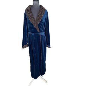 Jasmine Rose Womens Blue Velour Robe With Paisley Trim L/G
